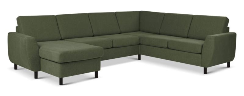 Elegant mosgrøn U-sofa med chaiselong – Black Friday Tilbud!