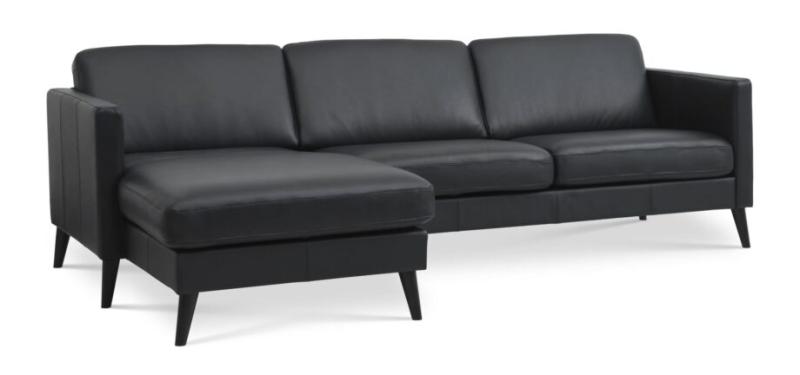 Elegant Chaiselong Sofa i Sort Læder – Fantastisk Tilbud!