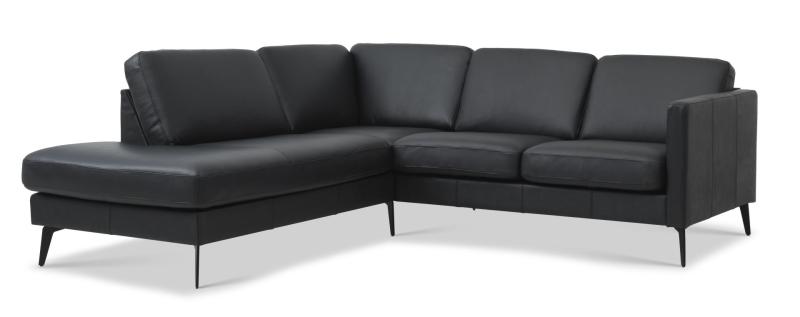 Elegant Sort Lædersofa med Chaiselong – Uovertruffen Tilbud!