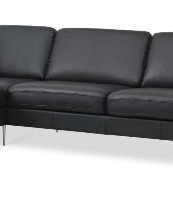 Elegant Sort Sofa i Semianilin Læder med Chaiselong