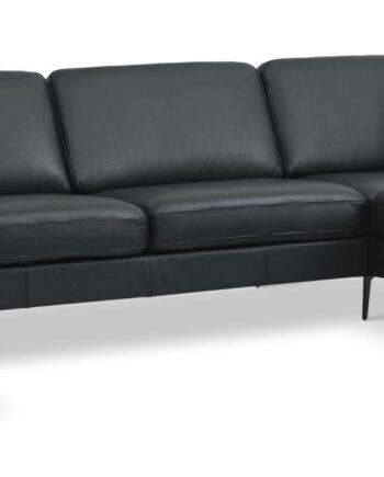 Elegant Sort Lædersofa med Højre Chaiselong - Stilfuld Komfort