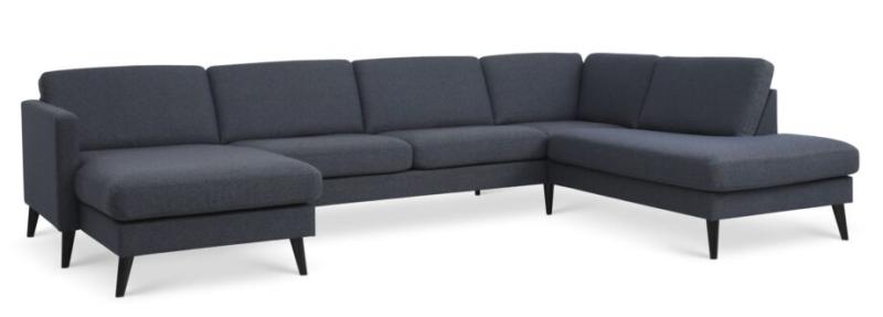 Komfortabel Navy Blå Chaiselong Sofa med Sort Træ