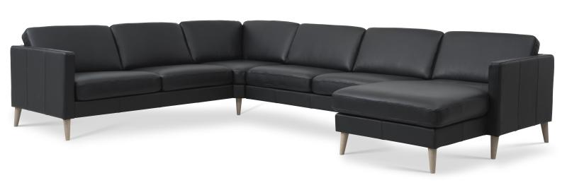 Elegant Sort Lædersofa med Træben – Fantastisk Tilbud!