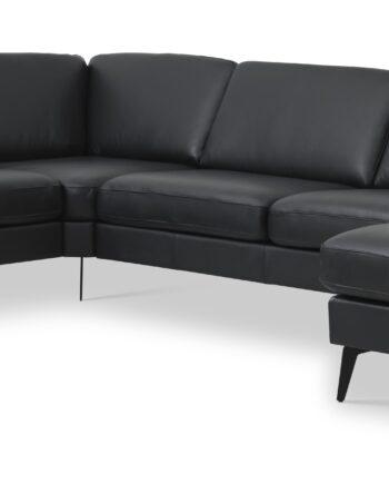 Elegant Sort Lædersofa med Eiffel Ben – Stilfuld Indretning