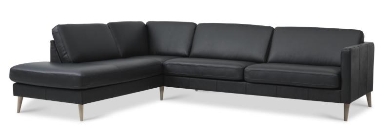 Elegant Sort Læder Chaiselong Sofa – Fantastisk Tilbud!