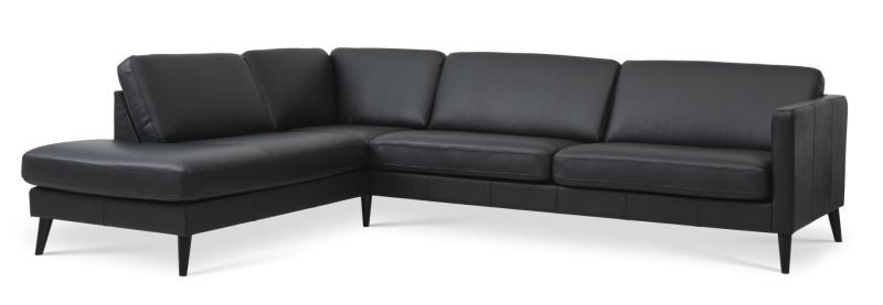 Elegant sort lædersofa med venstre chaiselong - Stilfuld komfort