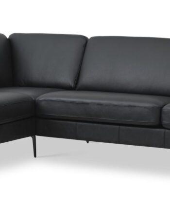 Sort Semianilin Læder Sofa med Venstre Chaiselong - Udsalg!