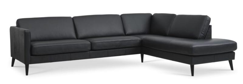 Sort Semianilin Læder Sofa med Chaiselong - Udsalg!