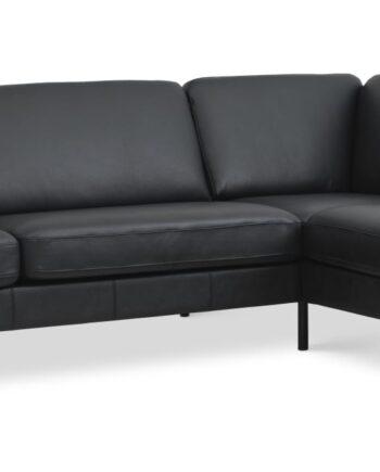 Elegant Chaiselong Sofa i Sort Læder – Lexpo Living