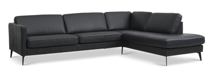 Elegant Sort Læder Sofa med Højre Chaiselong til Stuen