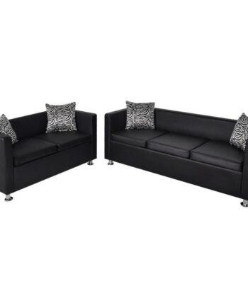 Moderne Sort Kunstlæder Sofasæt – Stilfuld Elegance til Dit Hjem