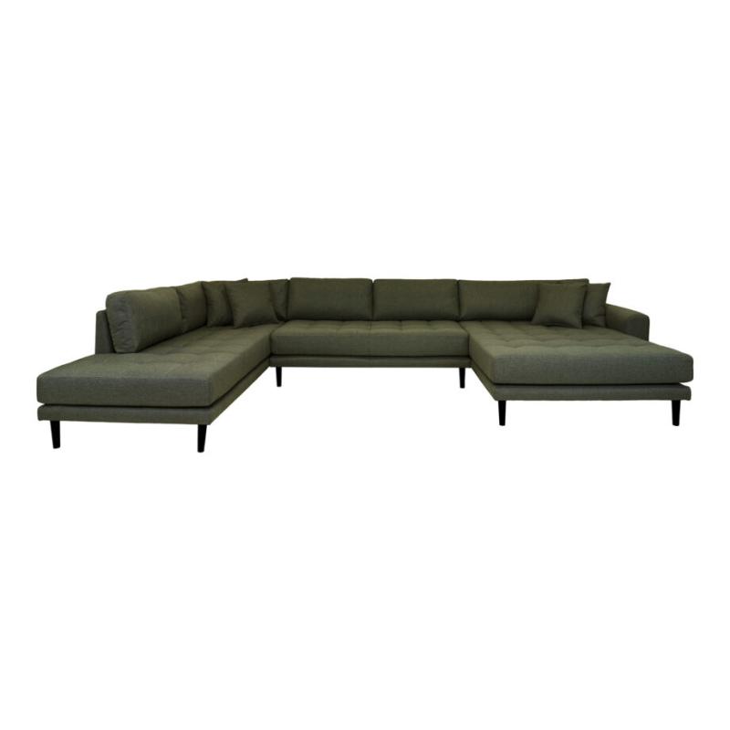 Lido U-Sofa med Åben Ende – Olivengrøn og Sort Træ Tilbud