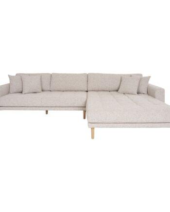 Beige Meleret Lounge Sofa Højrevendt med 4 Puder - Tilbud!