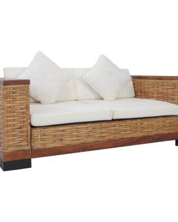 Elegant Brun Rattan Sofa med Hynder – Fantastisk Tilbud!