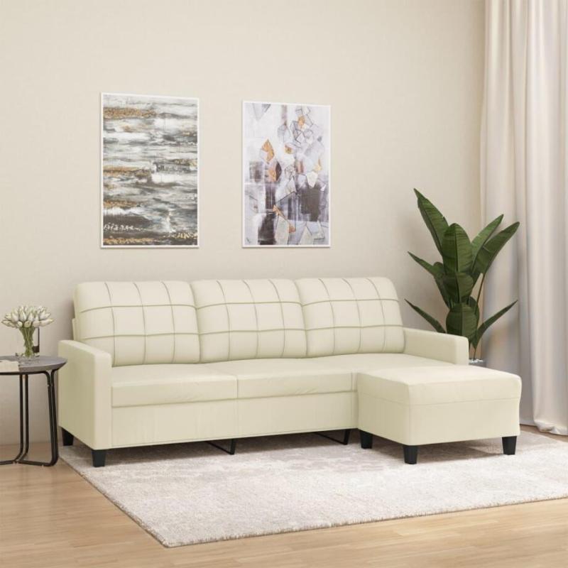 3-Personers Cremefarvet Sofa med Fodskammel – Udsalg!