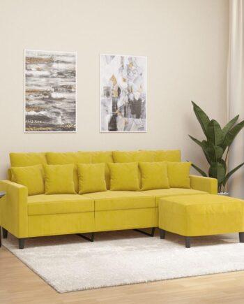 Elegant 3-Personers Sofa i Gul Velour – Stilfuld Indretning