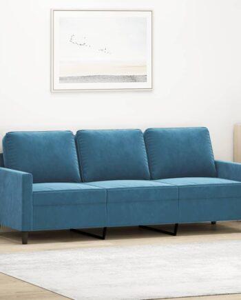 Elegant 3-Personers Sofa i Blå Velour – Stilfuld Komfort