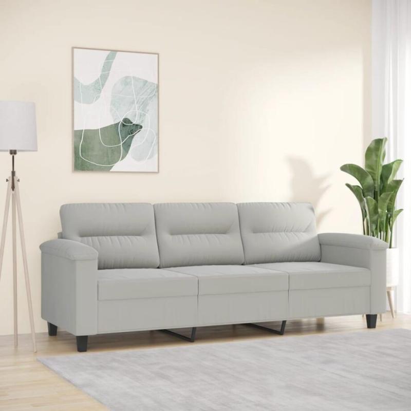 3-Personers Lysegrå Mikrofiber Sofa – Perfekt til Stuen