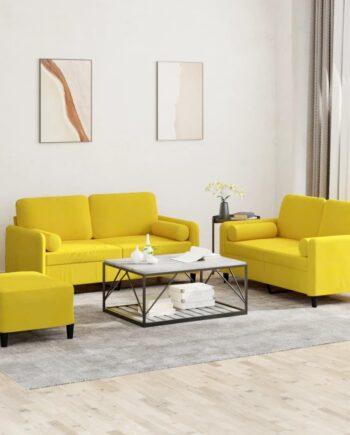 Elegant Gul Velour Sofa til 3 Personer - Stilfuld Komfort
