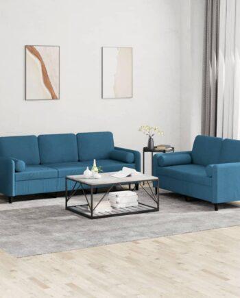 Blå Velour Sofa med Puder - Elegance til Dit Hjem!