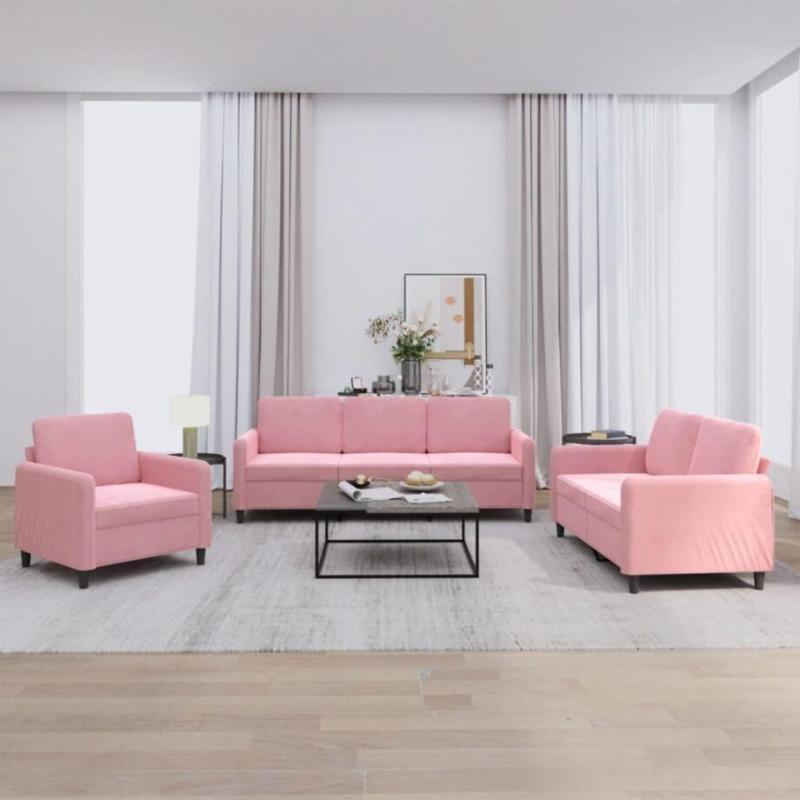 Elegant lyserød velour sofa – stilfuld komfort til hjemmet!
