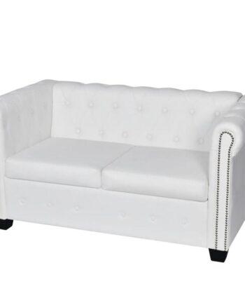 Elegant Hvid Chesterfield Sofa i Kunstlæder – Stilfuld Komfort