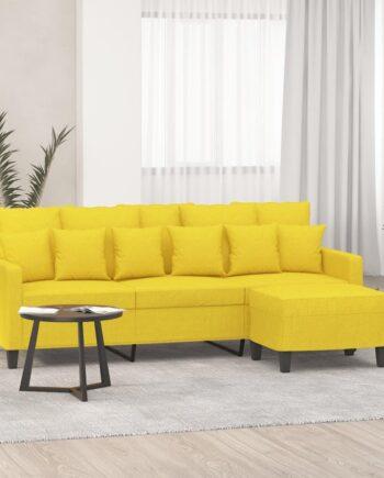 3-Personers Lysegul Sofa med Fodskammel – Fantastisk Tilbud!