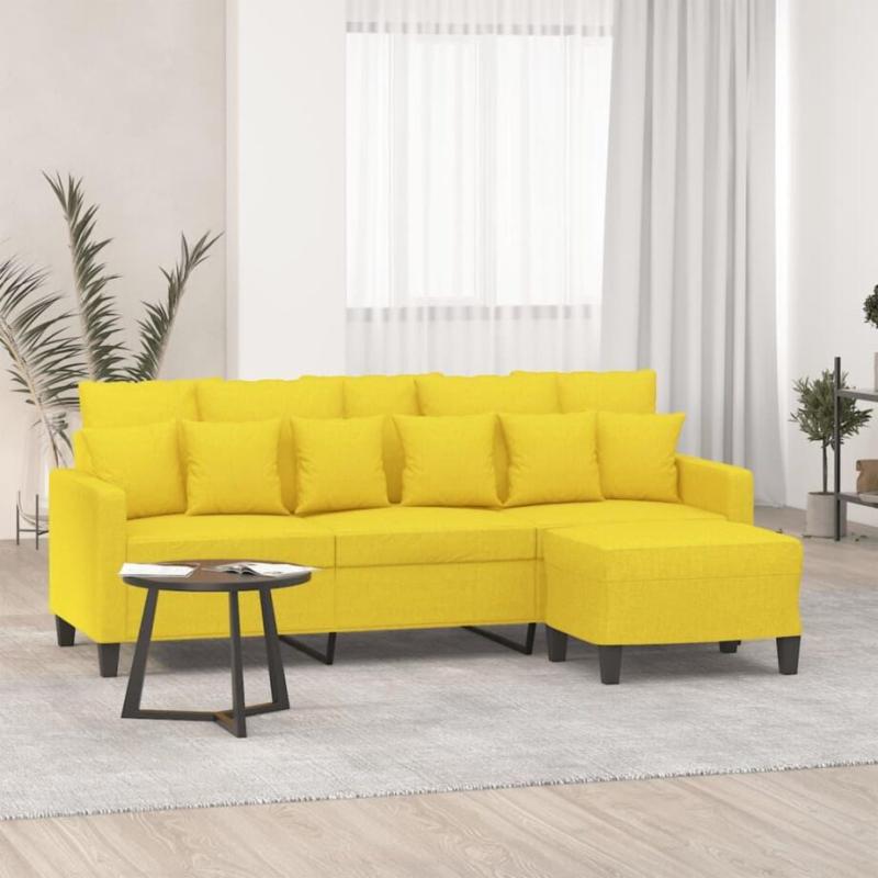 3-Personers Lysegul Sofa med Fodskammel – Fantastisk Tilbud!