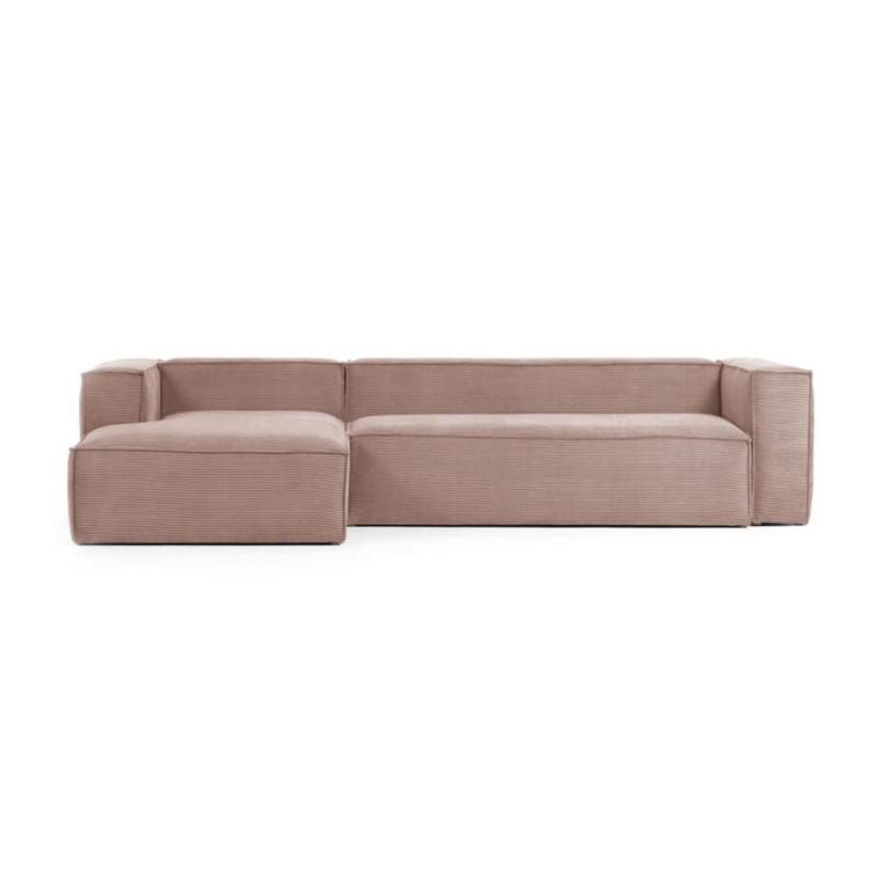 Lyserød Fløjl Sofa med Venstrevendt Chaiselong - Elegance