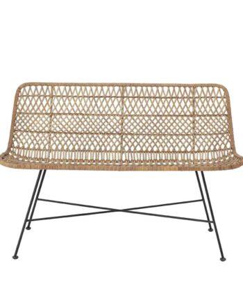 Elegant 2-personers sofa i sort jern og rattan – Udsalg!