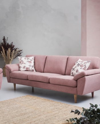 Elegant lyserød sofa i nordisk design til stuen
