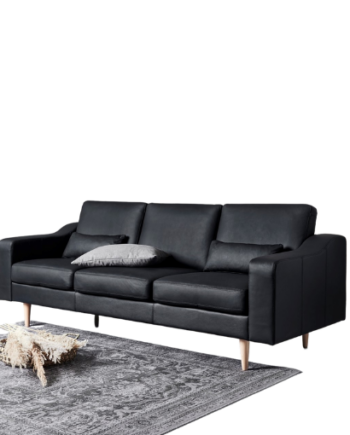 Elegant Sort Læder Sofa – Skandinavisk Design Tilbud!
