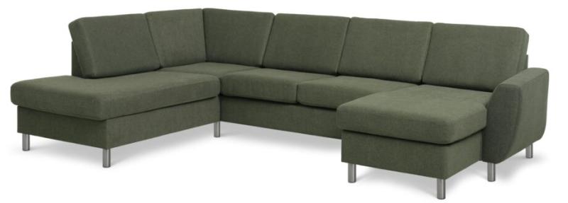 Elegant U-sofa i vintermosgrøn med chaiselong til stuen