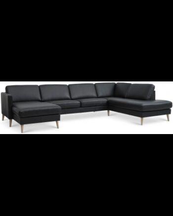 Elegant højrevendt U-sofa i sort læder til dit hjem
