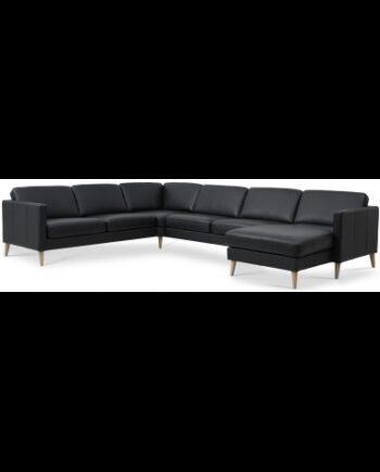 Moderne U-sofa i Sort Læder – Stilfuld Elegance til Dit Hjem