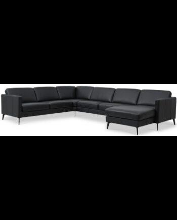 Moderne U-sofa i sort læder – Stilfuld komfort til hjemmet
