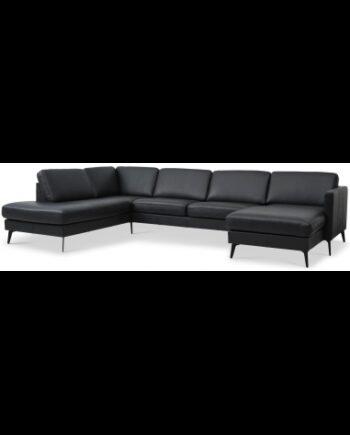 Elegant U-sofa i sort læder – komfort til dit hjem