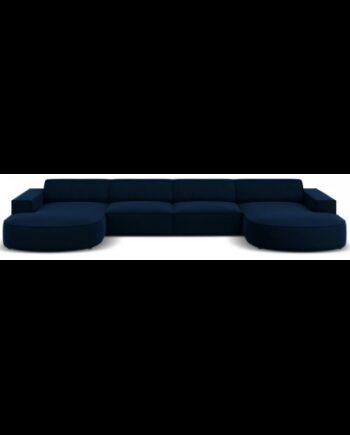 Moderne U-sofa i sort og blå velour til stuen