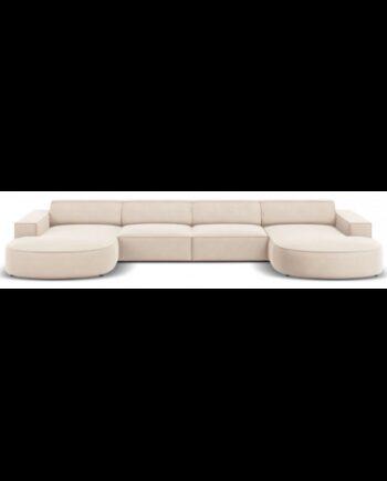 Moderne U-sofa i sort og beige velour til stuen
