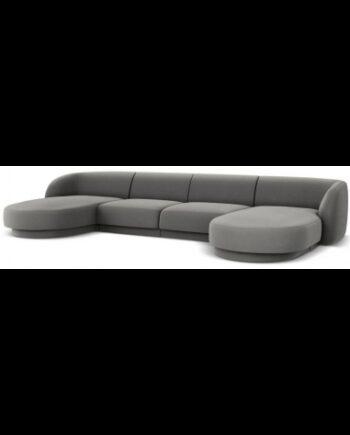 Elegant Miley U-sofa i lysegrå velour til dit hjem
