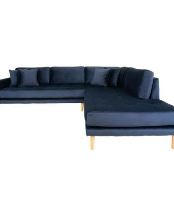 Lido højrevendt hjørnesofa i blå velour – stil og komfort