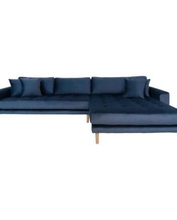Elegant Mørkeblå Velour Sofa med 4 Puder – Højrevendt Design