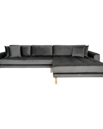 Mørkegrå Velour Sofa Højrevendt med 4 Puder - Udsalg!
