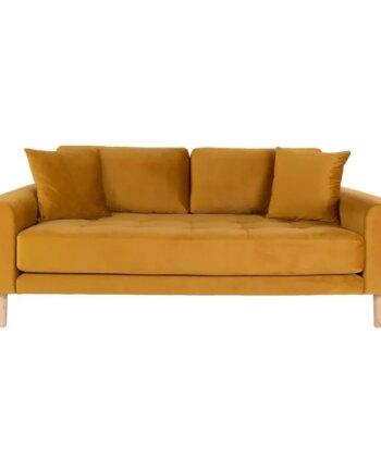 Elegant Sennepsgul Velour Sofa med Puder til Stuen