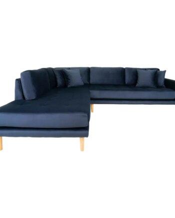 Stilfuld Mørkeblå Velour Hjørnesofa med Puder - Black Friday!