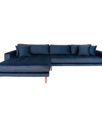 Elegant Venstrevendt Mørkeblå Velour Sofa med 4 Puder
