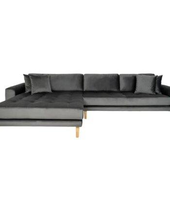 Venstrevendt Mørkegrå Velour Sofa med 4 Puder - Tilbud!