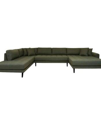 Elegant olivengrøn U-sofa med åben ende til stuen!