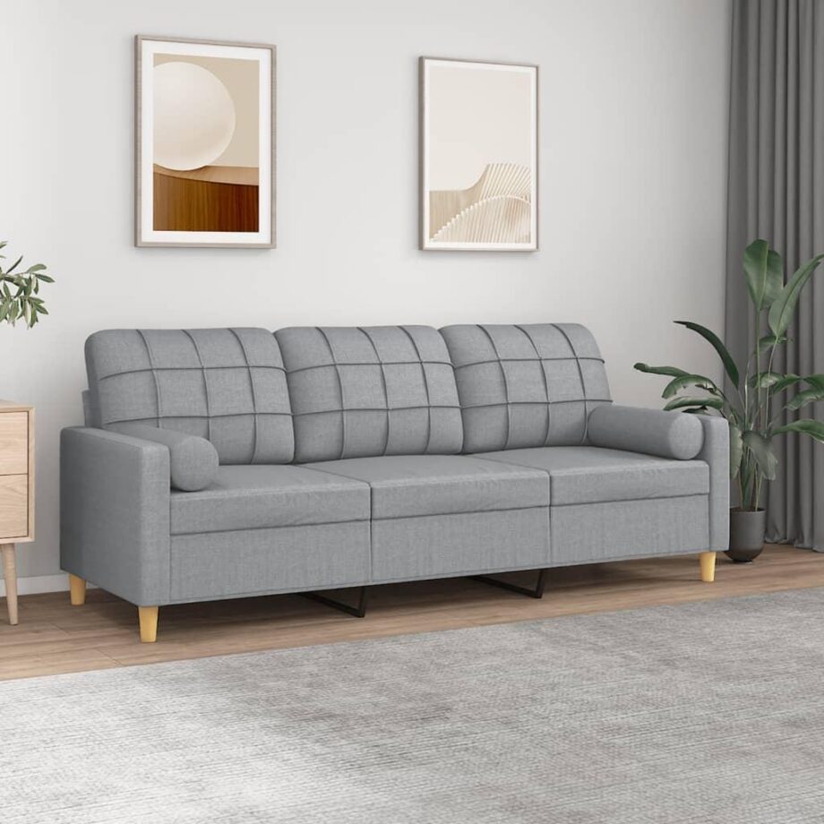 Moderne 3-Personers Sofa med Pyntepuder - Lysegrå Stil
