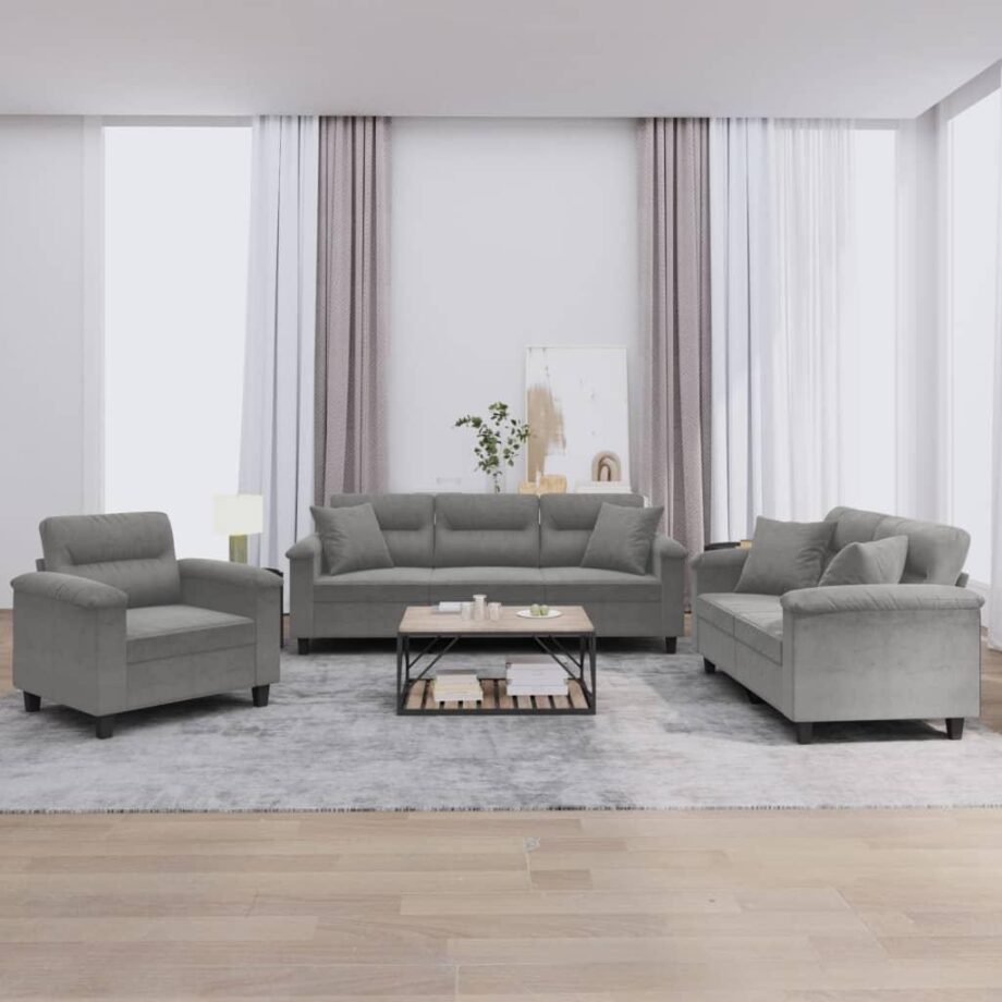 Mørkegrå Mikrofiber Sofa med Puder – Elegant Stueindretning
